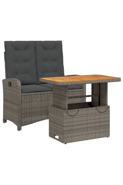 vidaxl Set mobilier de grădină cu perne, 2 piese, gri, poliratan