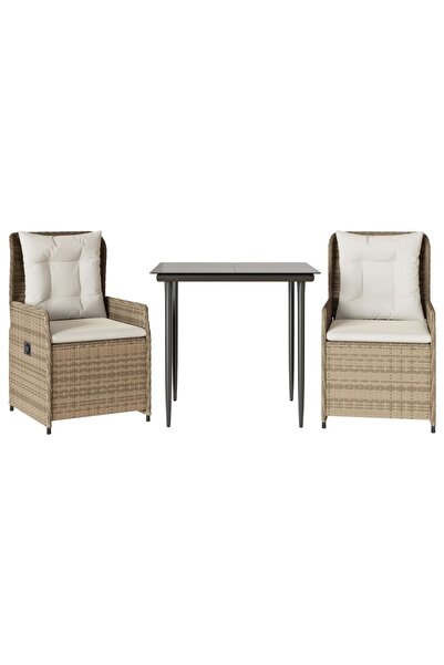 vidaxl Set mobilier de grădină cu perne, 3 piese, bej, poliratan
