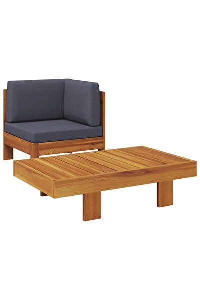 vidaxl Set mobilier grădină perne gri închis, 2 piese, lemn acacia