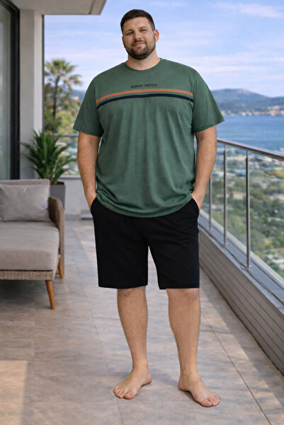 YUYİ Pijapi̇a 100% Pa Cotton Size Bicycle Collar Short Sleeves Men's Shorts P...