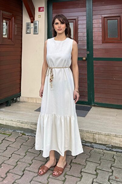 BEJNA Rochie elegantă de vară pentru femei detaliu la curea cu volane in text...