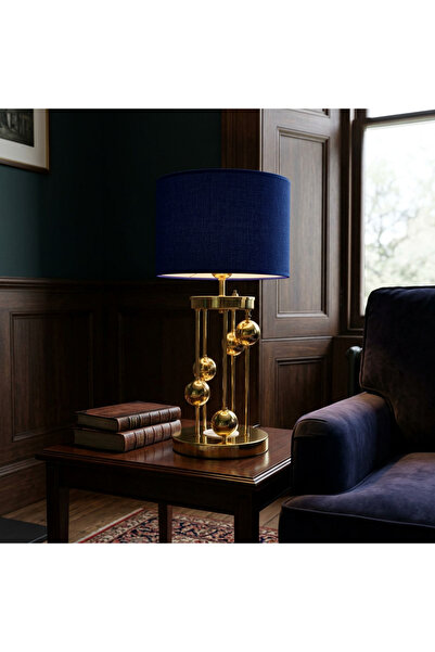 VENÜS NOVA VENÜS ARCTURUS GOLD SİLİNDİR ABAJUR LACİVERT GOLD ŞERİTLİ BAŞLIK