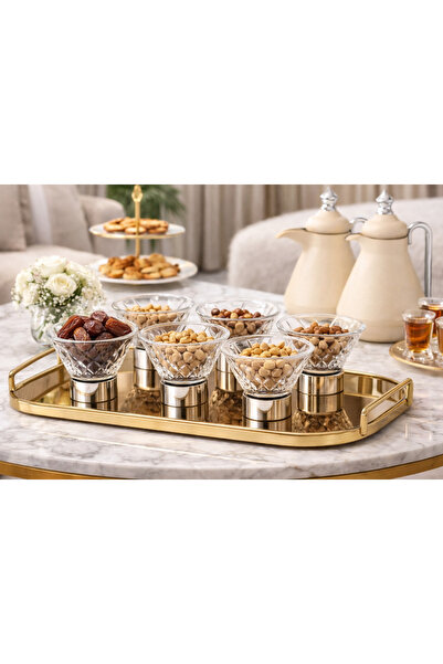 Dania ✨ Luxurious glass bowl set with a metal base – 6 pieces, elegantly desi...