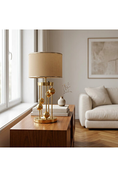 VENÜS NOVA VENÜS ARCTURUS GOLD SİLİNDİR ABAJUR VİSKON GOLD ŞERİTLİ BAŞLIK