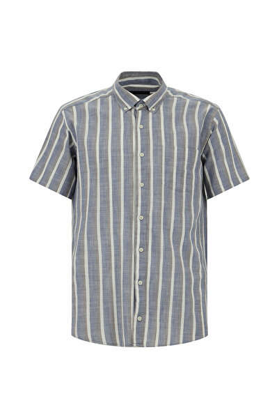 Abdullah Kiğılı Short Sleeve Regular Fit Buttoned Collar Striped Cotton Shirt