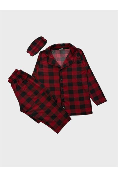 ALİŞ KİDS Father-Child Milan Fabric Red Plaid Patterned Shirt Collar Buttoned...
