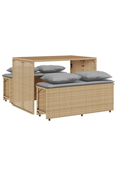 vidaxl Set mobilier de grădină cu perne, 3 piese, bej, poliratan
