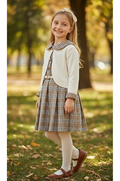 bupii baby Girl's Cardigan Plaid Patterned Dress