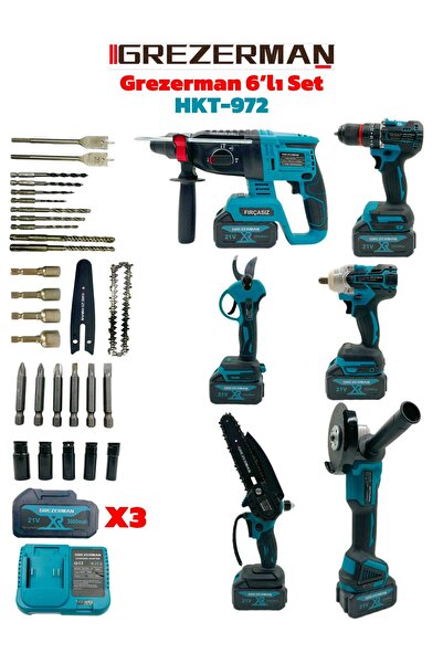 GREZERMAN 6'lı Set Kömürsüz Bakır Sargı Şarjlı Matkap - Hilti - Budama Tester...