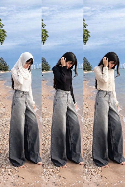 deniva Women's Oversized Chemical Gray Jeans (Denim) Trousers