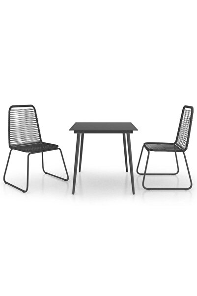 vidaxl Set masă de grădină, 3 piese, negru, ratan PVC