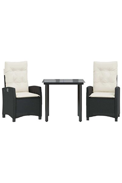 vidaxl Set mobilier de grădină cu perne, 3 piese, negru, poliratan