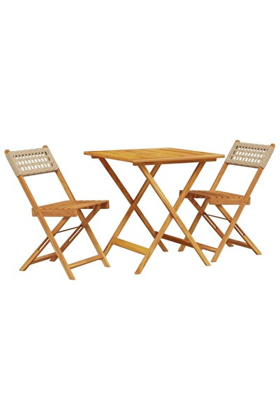 vidaxl Set mobilier bistro, 3 piese, poliratan bej/lemn masiv