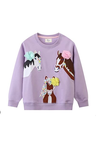 Petityu Hanorac mov cu patch-uri cu cai, pentru copii de 6-8 ani