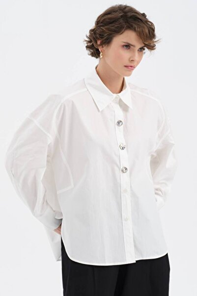 tw3 Γυναικείο πουκάμισο με μακριά μανίκια και λεπτομέρεια χειροποίητης επεξερ...