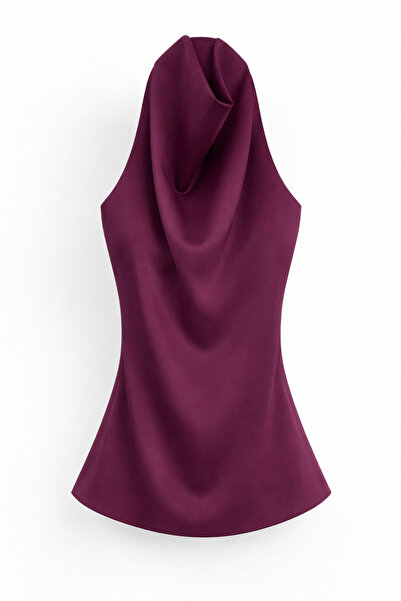 HAZELANNA Plum Satin Blouse