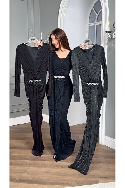 ٌRominz fashion فستان نواعم ميتاليك طويل للمناسبات خامة مطاطية فاخرة