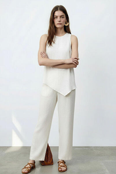 Vireo Club Bluză-Pantaloni asimetrici Ecru bumbac viscoză pentru femei set di...