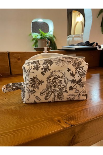 GÖKDAĞ BEDDING Floral Brown Patterned Makeup Bag – Fabric Cosmetic Organizer