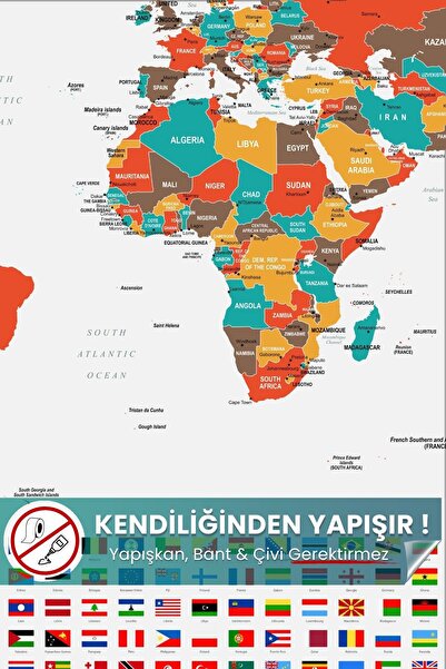 Pi Papers Şehirli Şeffaf Dünya Haritası 150x95 cm - Yapışkansız Yaz Sil Duvar...