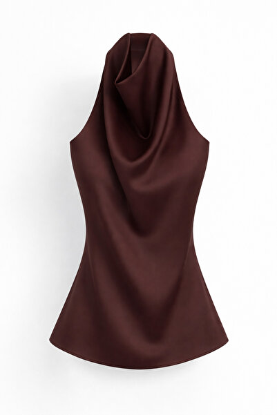 HAZELANNA Brown Satin Blouse