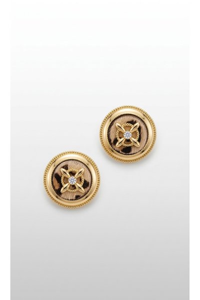 FiveStudio Vintage Gold Plated Stud Earrings with Leopard Printed Zircon Stones