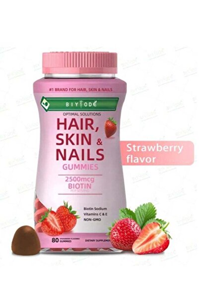 BIYODE Hair Skin & Nails Gummies - Strawberry Flavored Multivitamin for Stron...