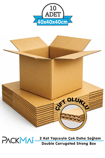 PackMai 40x40x40cm 10adet 1.kalite Çift Oluk Kalın Boş Karton Koli (EV TAŞINM...