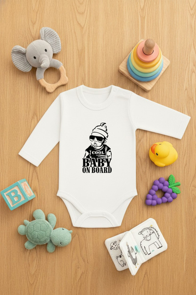 VODEXA بدلة أطفال مزودة بأزرار كبس 100% قطن BABY ON BOARD مطبوع