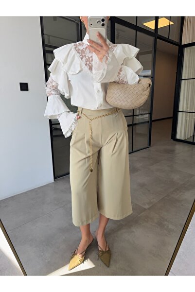 BB Bensu Buyruk Zi̇nci̇r Ke Belt Pleated Bermuda Green