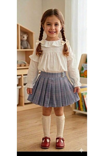 KAYAKİDS Girl's Festive Shirt Shorts Skirt Set Girl's Wedding Festive Stylish...