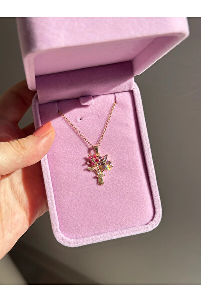 Harlofia Jewelry Çelik Renkli Çiçek Buketi Kolye