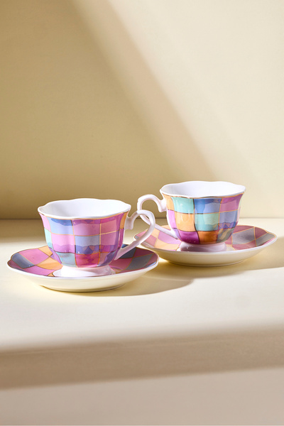 Perotti Antique 2-Person Pastel Colored Coffee Cup Set