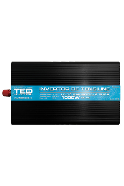 TED Electric Convertor Auto Sinus Pur 24V 1000W AC DC cu Doua Prize Schuko si...