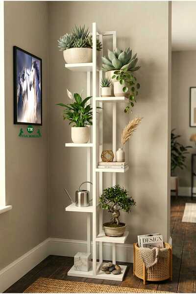 Yılkı Mobilya 7 Bölmeli Beyaz Metal Çiçeklik