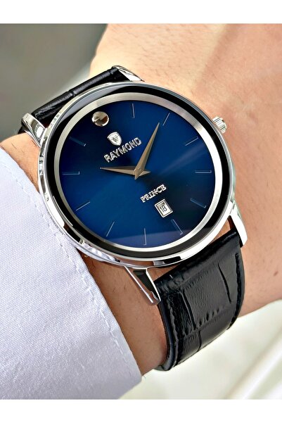 Raymond Black-Blue Color 5 Atm Waterproof Steel Case Men's Wristwatch with Ca...