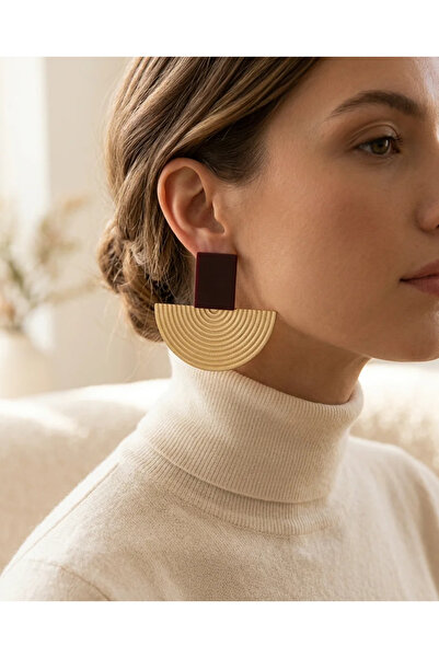 Dorvina Brass Women's Earrings Burgundy Color Semicircular Plate Model Vintag...