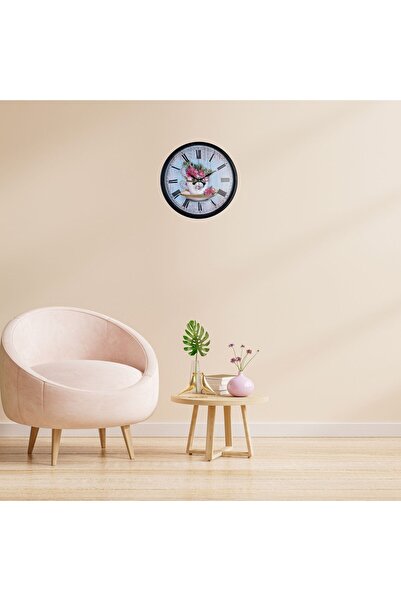 Leyaton Black Floral Tea Cup Wall Clock Lwlhm-Ytrs345