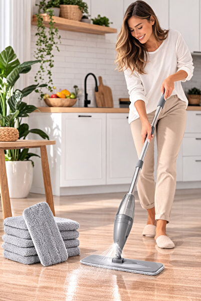 Arma House Sprey Mop Paspas 4 Yedek Başlıklı Mikrofiber Sprey Mop Kovasız Tem...