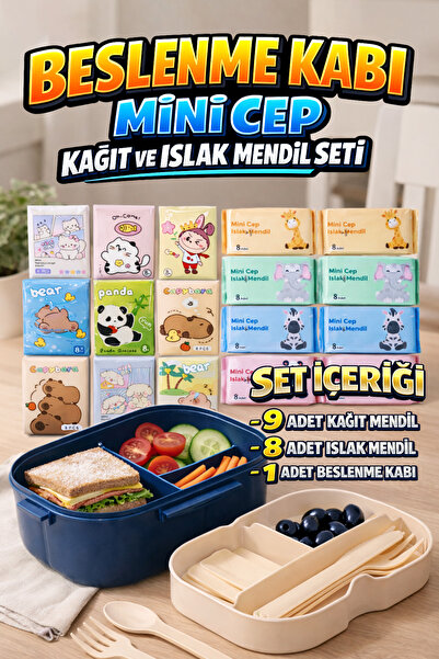 M&H Beslenme Seti Büyük Paket, 1 Adet Yemek Kabı, 8 Adet Islak Mendil ve 9 Ad...