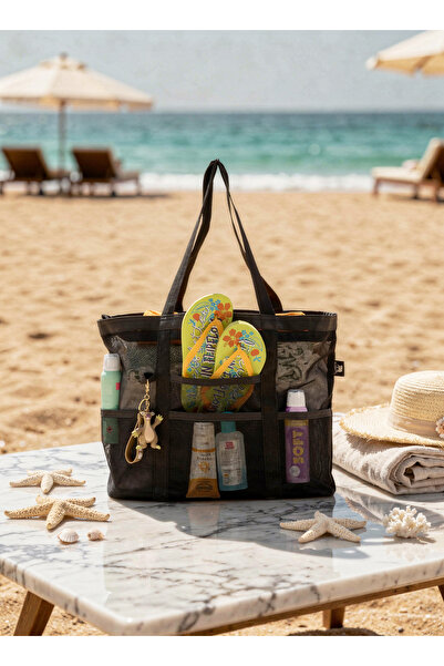 ELEPHANT ÇANTA Fermuarlı Cepli File Plaj Çantası 7 Cepli Büyük Boy – Katlanab...