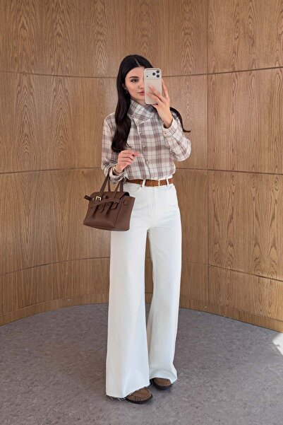 HAZELANNA Blugi albi cu picior larg tiv nefinisat