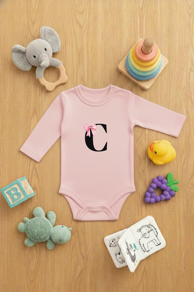 VODEXA Baby Bodysuit with Snap Fasteners 100% Cotton Cotton C Letter Printed