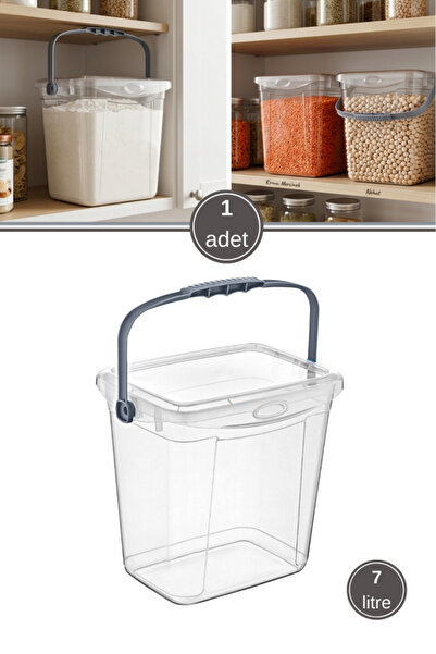 Flora 7 Lt Erzak Saklama Kabı, Kulplu Kapaklı Un Bakliyat Gıda Çok Amaçlı Sak...