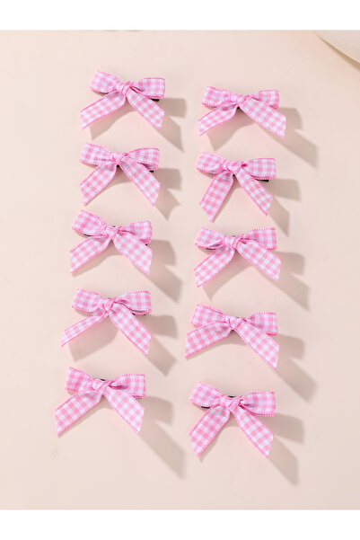 Take Two By Styli Pack of 10 - Pink Gingham Bow Hair Clips