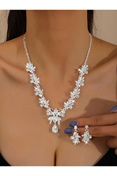 Take Two By Styli 2-Piece Embellished Rhinestone Drop Necklace and Earrings J...