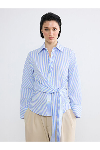 LC Waikiki Özmarka Νέα Σεζόν Ριγέ Με δέσιμο Γυναικείο Πουκάμισο