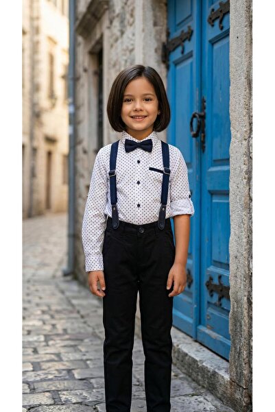 Esterella Square Patterned Boy's Suit / Slopet Strap and Bow Tie / Shirt Pant...