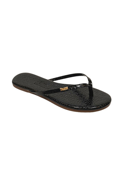 Tkees Flip-flops clasici de damă, cu logo din metal negru cu model crocodil, ...