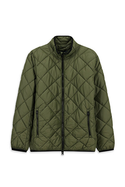 Kiğılı Windproof Quilted Sports Coat with Stand Collar and Zippered Pockets